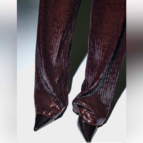 New H&M Sequined Burgundy Pants - Picture 2 of 6